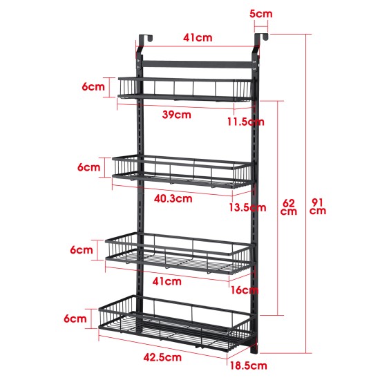 4 Tiers Kitchen Bathroom Pantry Over The Door Hanging Organizer Adjustable Baskets Storage Rack Shampoo Conditioner Body Wash Shelf